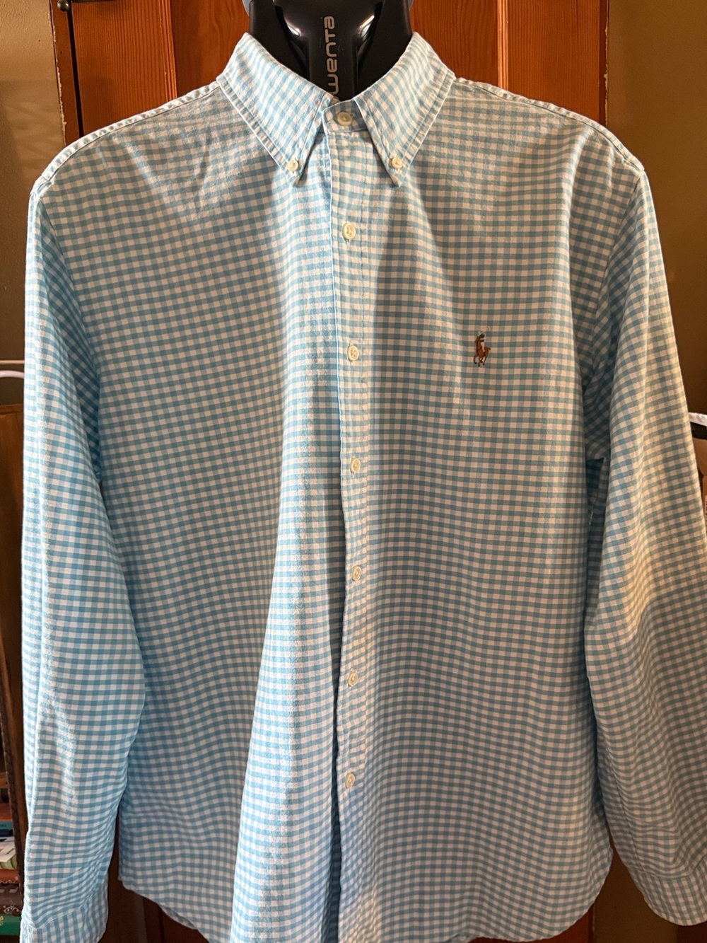 Ralph Lauren Blue and White Gingham Long Sleeve Button Down Mens XL